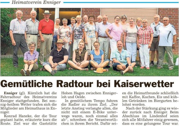 Radtour des Heimatvereins am 24. Juli 2016